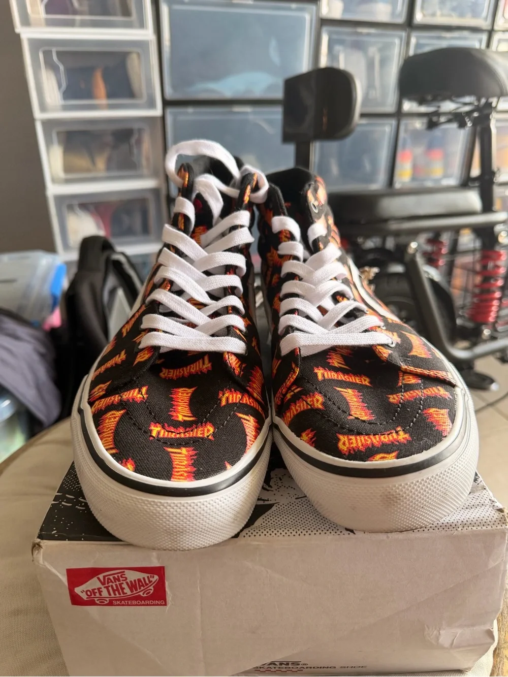 Vans Thrasher High-Top Sneakers Black with Orange Flame Print